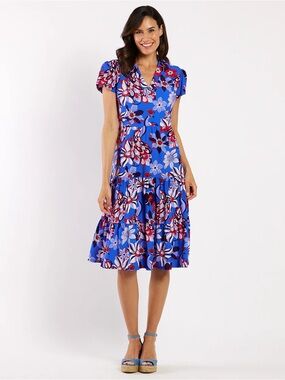 Jude Connally Libby Dress in Peacock Cobalt NEW